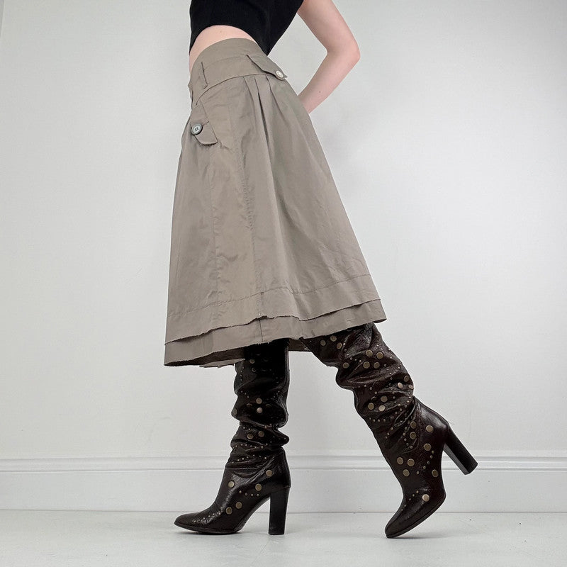 structured pleated khaki skirt