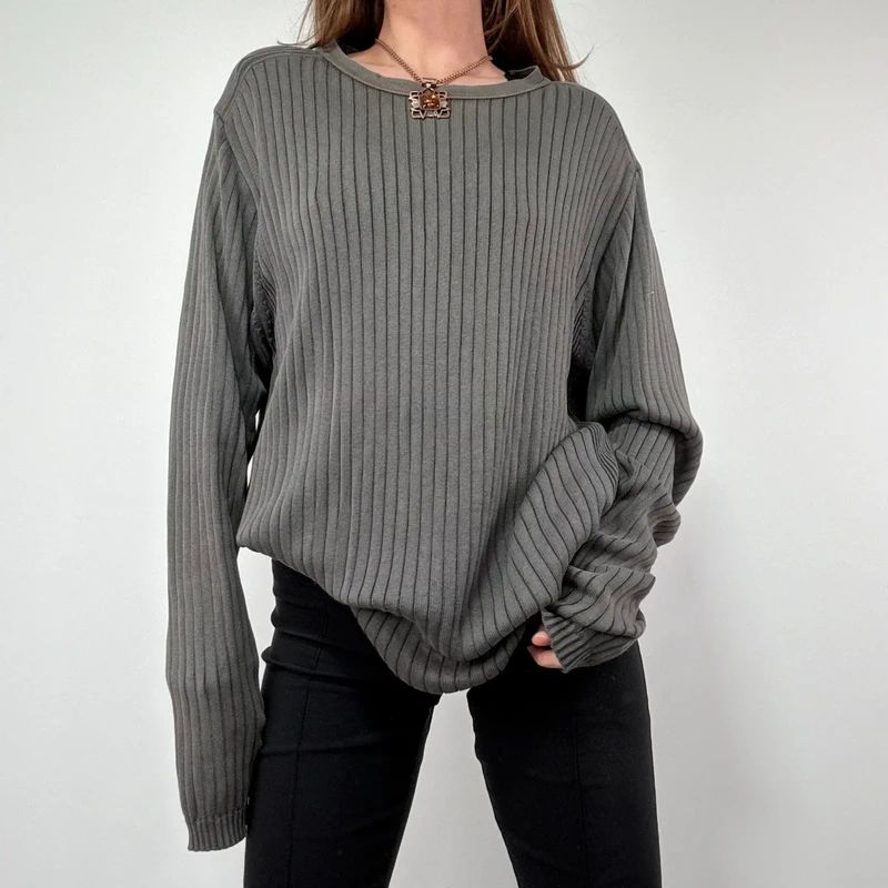 Ribbed Slouchy Distressed Jumper