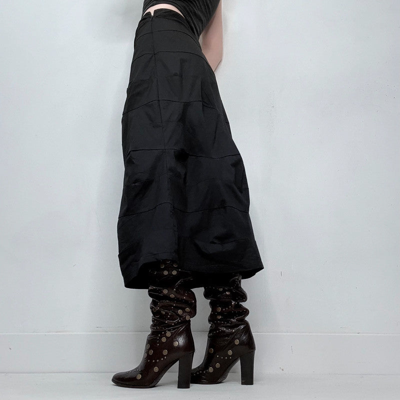 black structured archival flared skirt