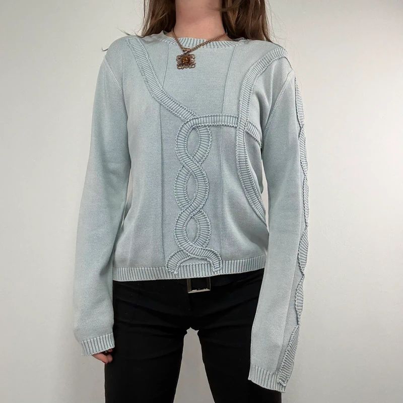 pale blue epaulette pleated embroidered jumper