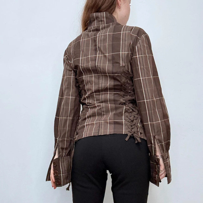 checked flared asymmetric zipper shirt