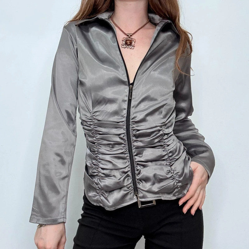 grey chrome gathered fitted shirt