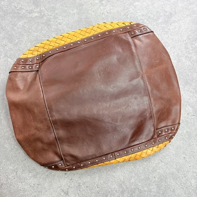 Woven leather brown Karen millen studded handbag