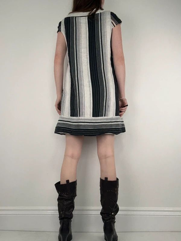 black and white linen pinstripe a-line mini dress