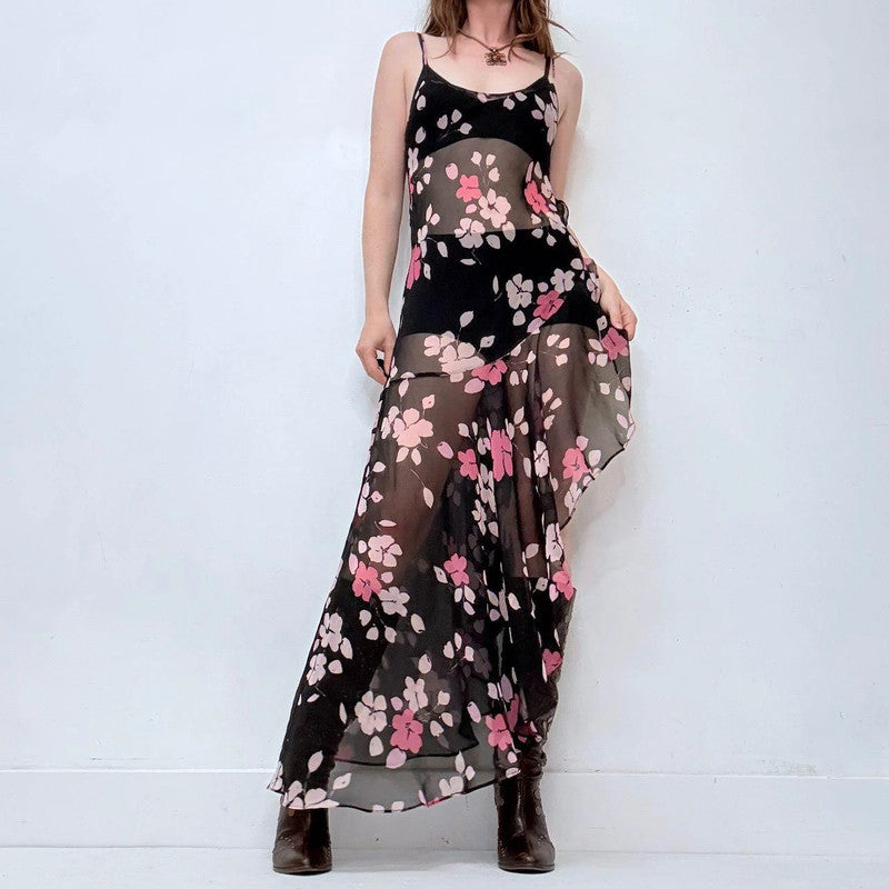 sheer black asymmetrical ruffle dress