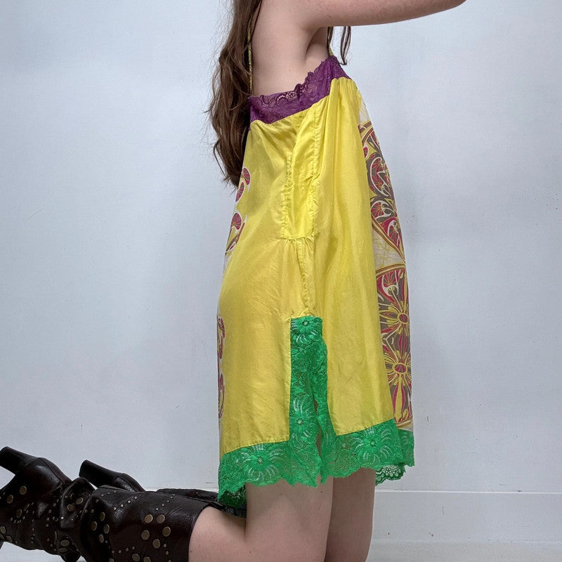 silk printed lace slip dress