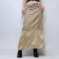 tan linen silk  a-line maxi skirt