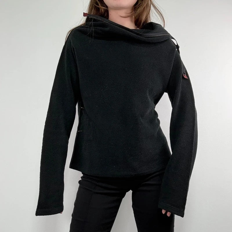 Fleece asymmetrical black zipper cop copine sweater top