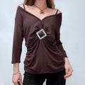 brown draped slouchy off the shoulder top