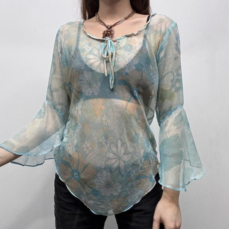 paisley print sheer flared shirt