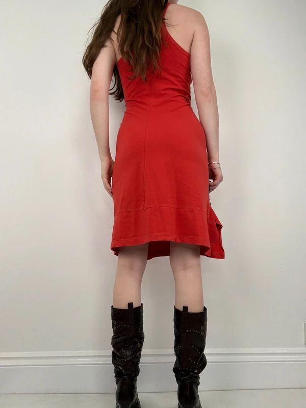 Marithé + François Girbaud gathered red midi dress