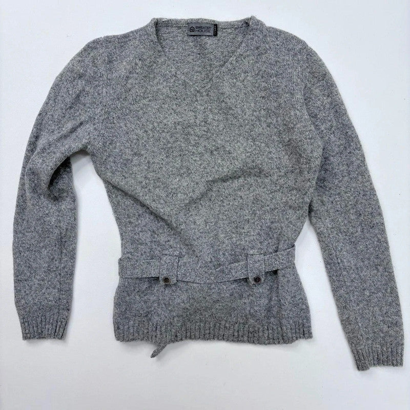 grey wool knit belted jumper
