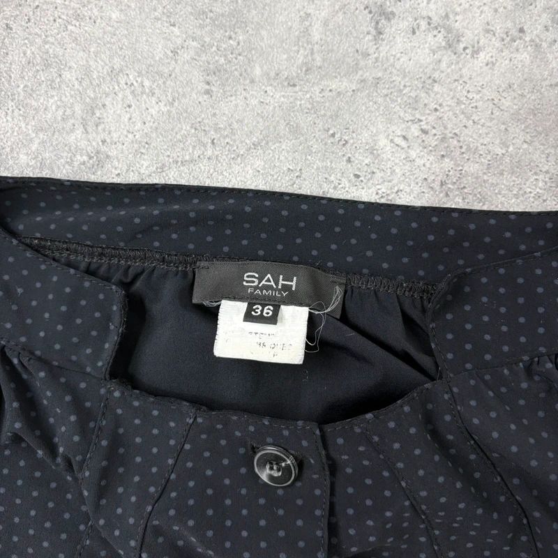 black polkadot cropped stuctured button through shirt