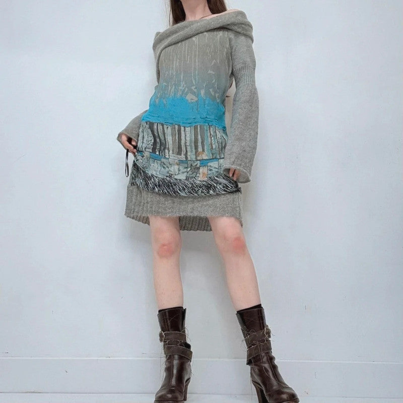 Save the queen graphic slouchy mohair knit dress