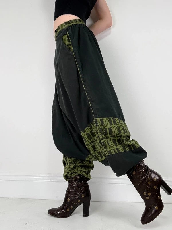 black cotton batwing puff harem trousers