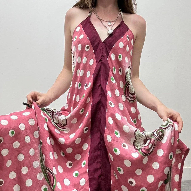 patterned flare silk handkerchief dress