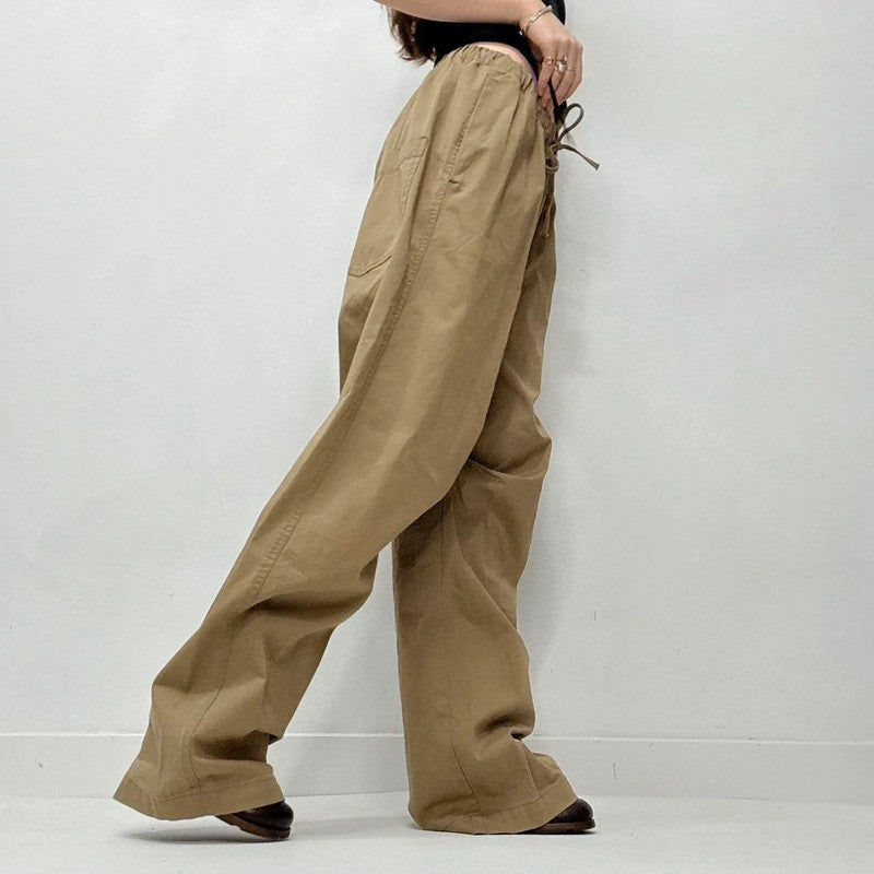 oversized baggy drawstring khaki brown trousers