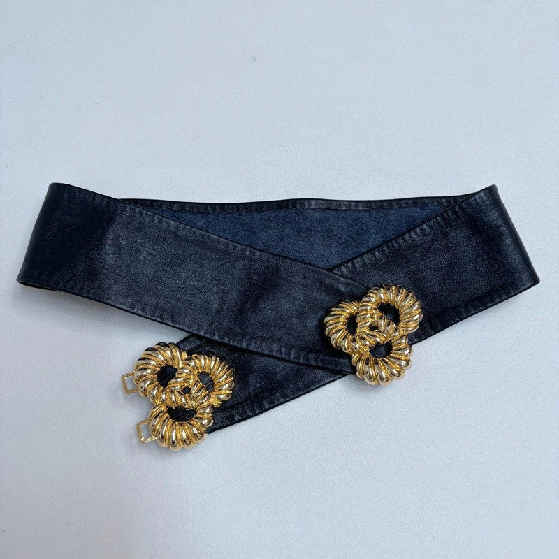 Navy leather gold buckle belt