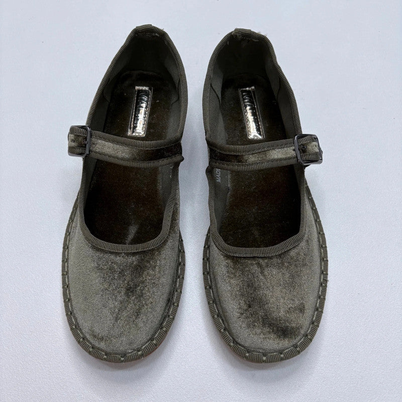 khaki velvet furlane ballerina pumps