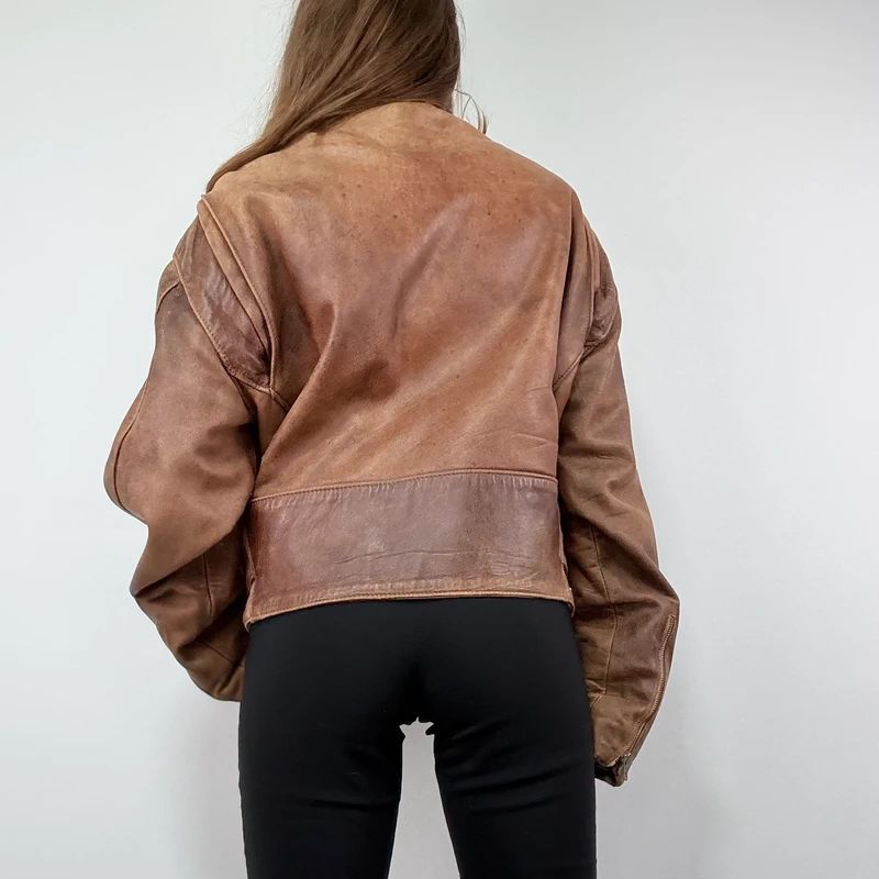 Oversized Brown leather Slouchy Biker Jacket