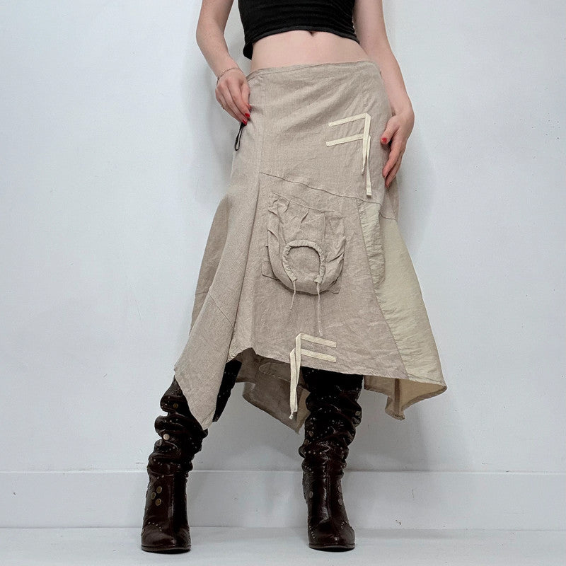 beige linen asymmetric panelled skirt