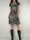 slouchy grey polkadot snake cowl neck draped mini dress