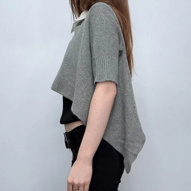 grey ribbed asymmetric flared Cop Copine cardigan