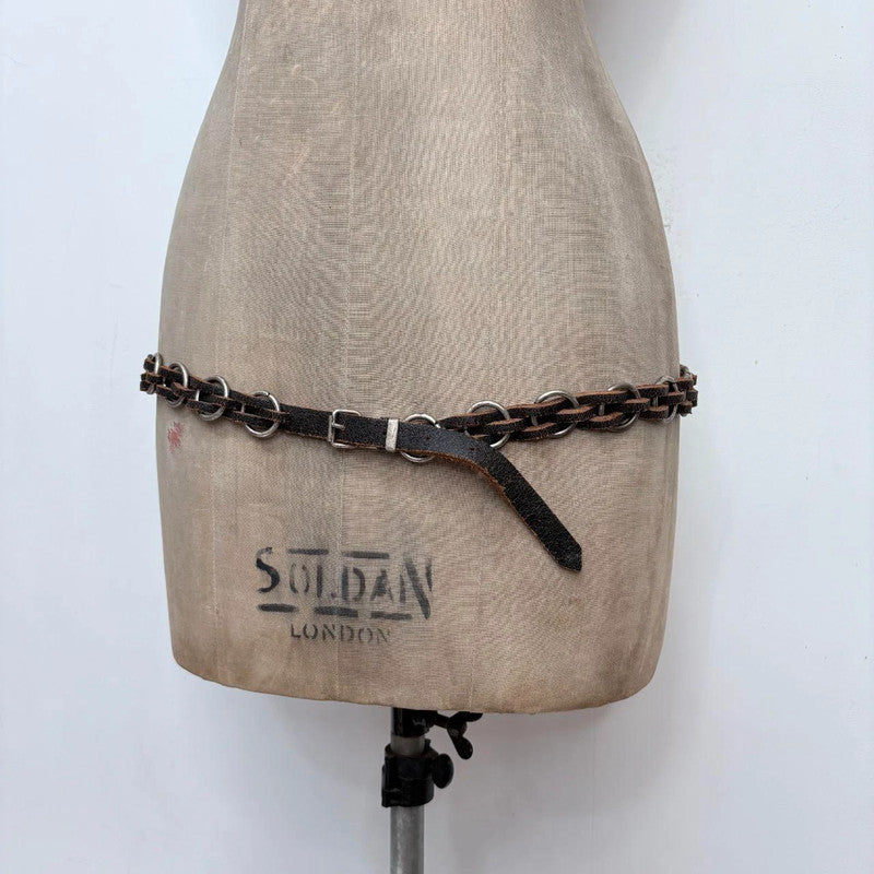 woven chain black leather belt