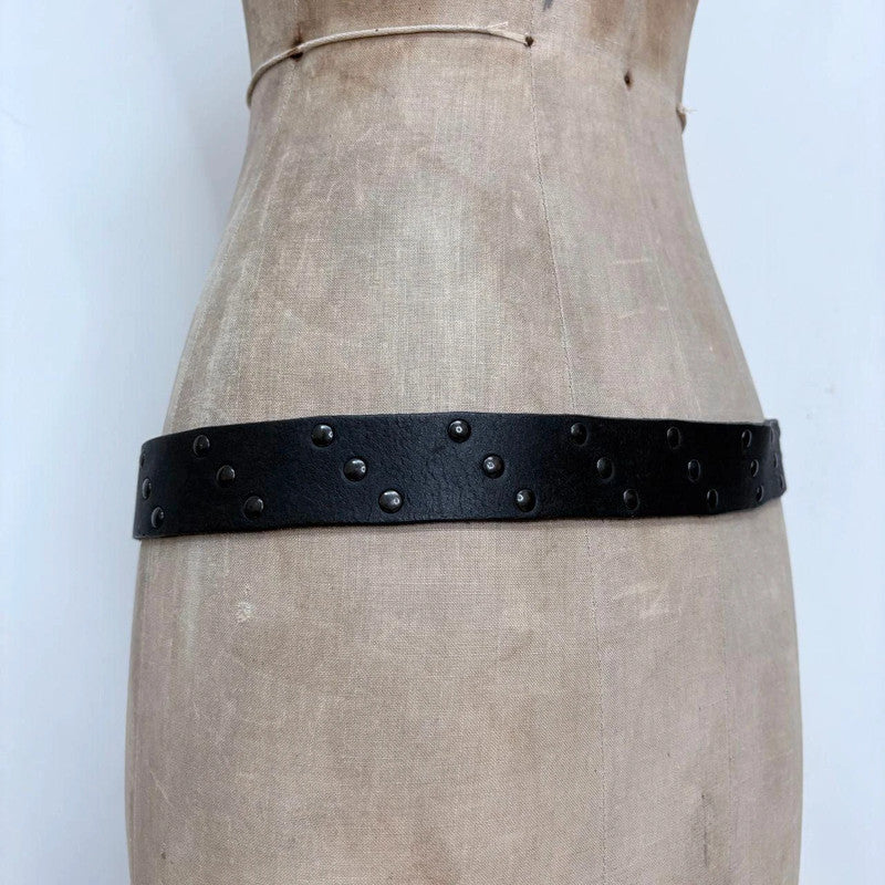 Black studded leather buckle belt