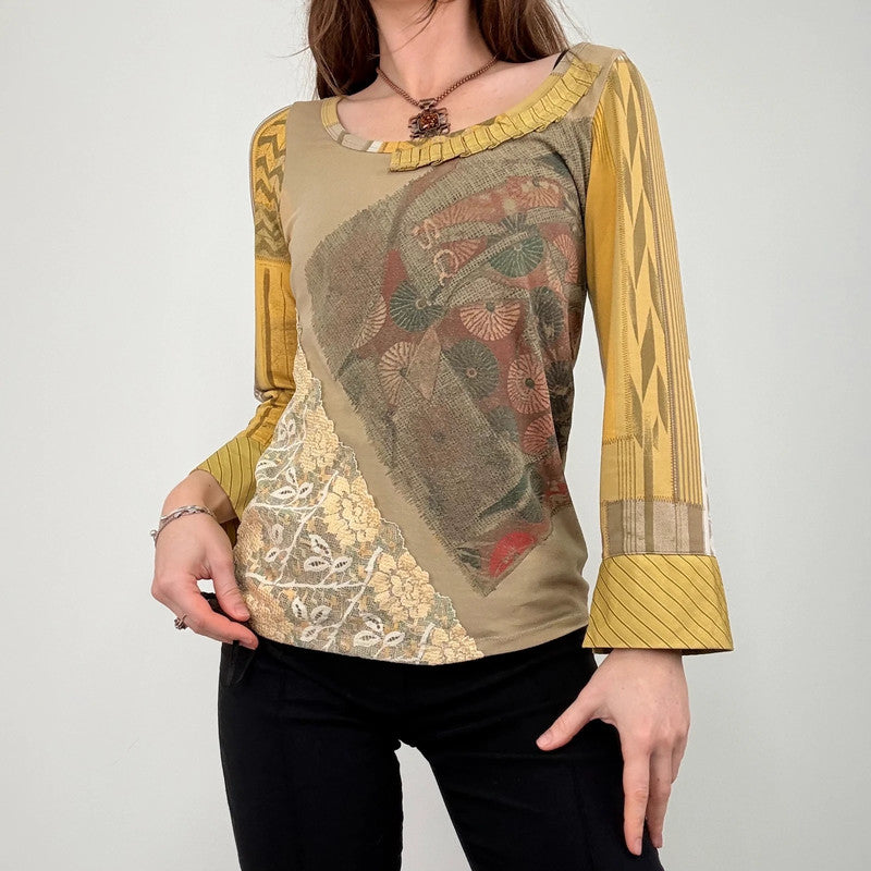 *Save the Queen* khaki lace patterned top