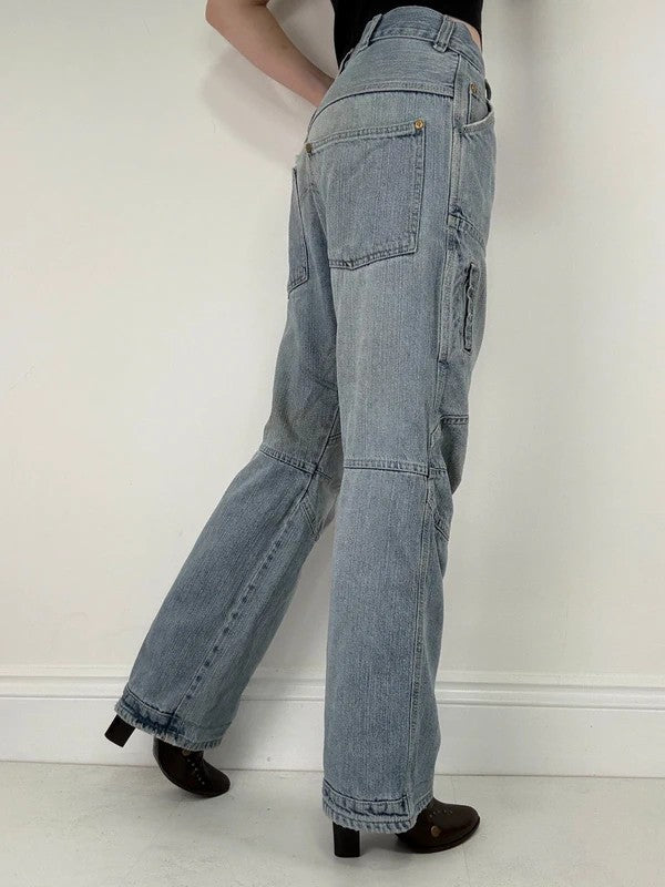 distressed light wash G-star raw cargo flare jeans