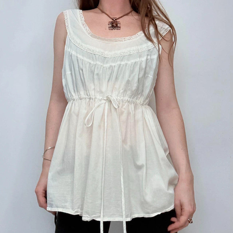 white cotton lace flare cami