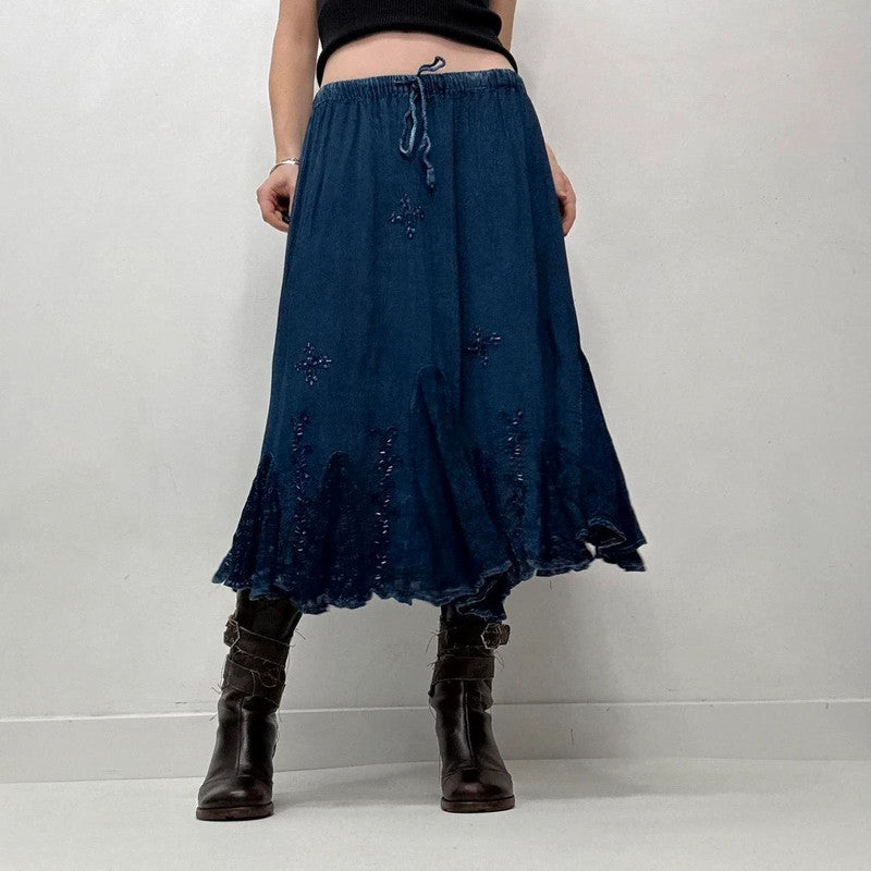 blue boho hippy midi skirt