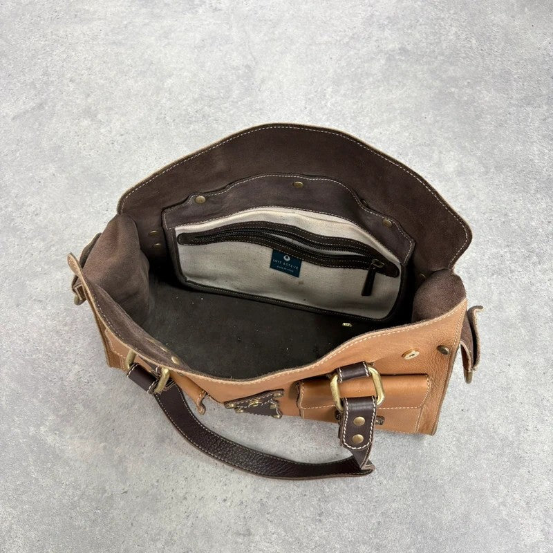 Tan leather Y2K buckle city handbag