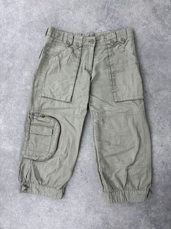 khaki linen cropped pleated capri utility pants