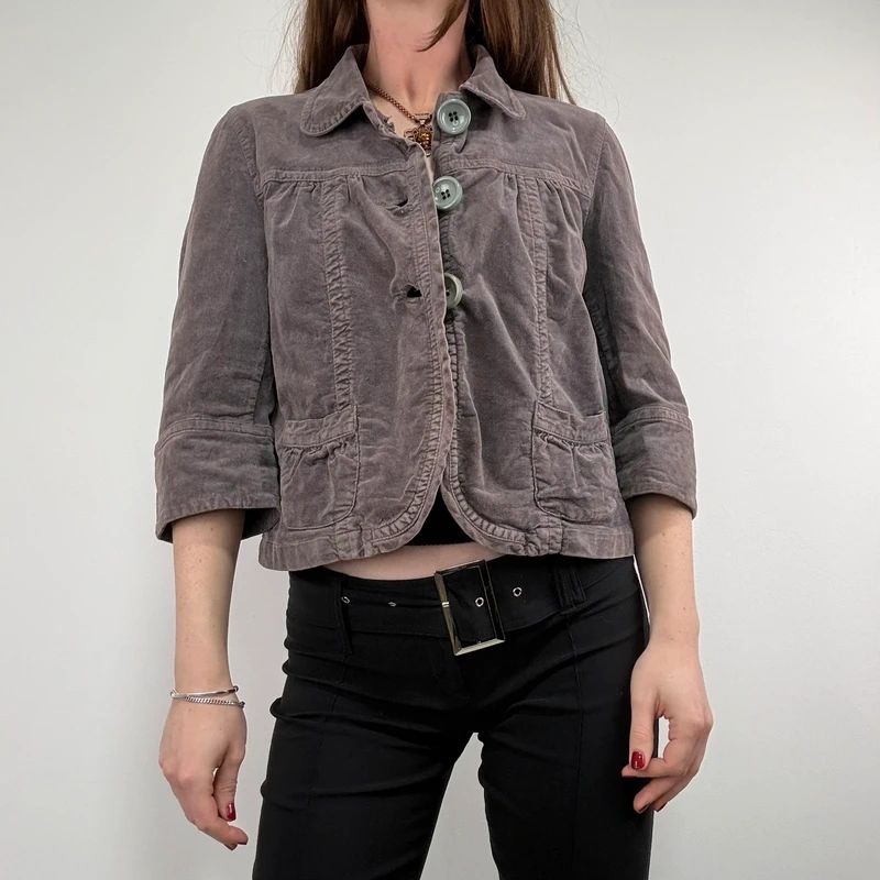 cropped button flared mini jacket