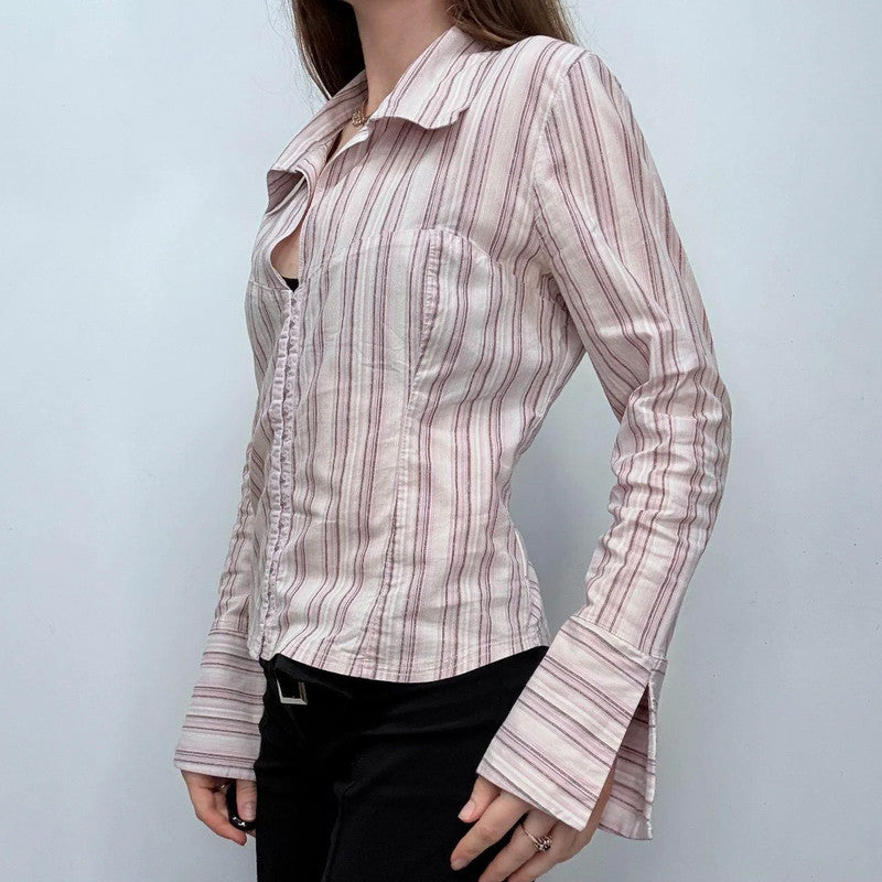 pink hook and eye pinstripe shirt