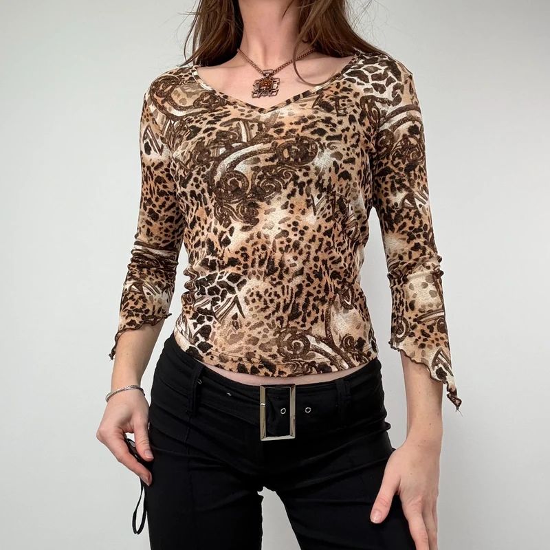 Leopard Print Y2K Baby Tee