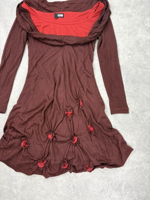 layered cinched long sleeve burgundy flared dress