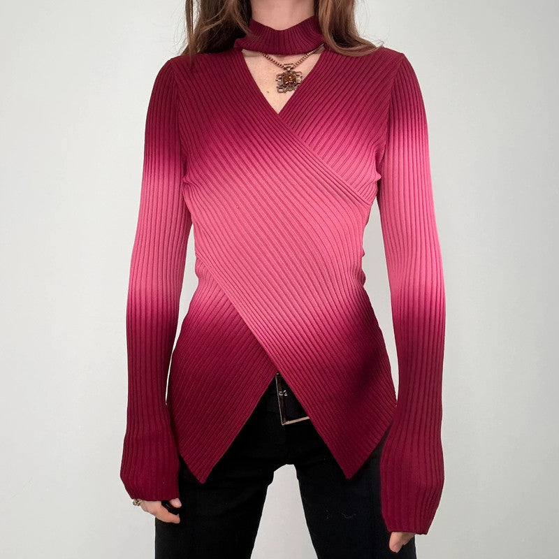 chunky ribbed knit asymmetric ombre jumper