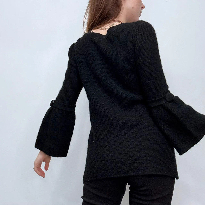 black knitted flared button cardigan
