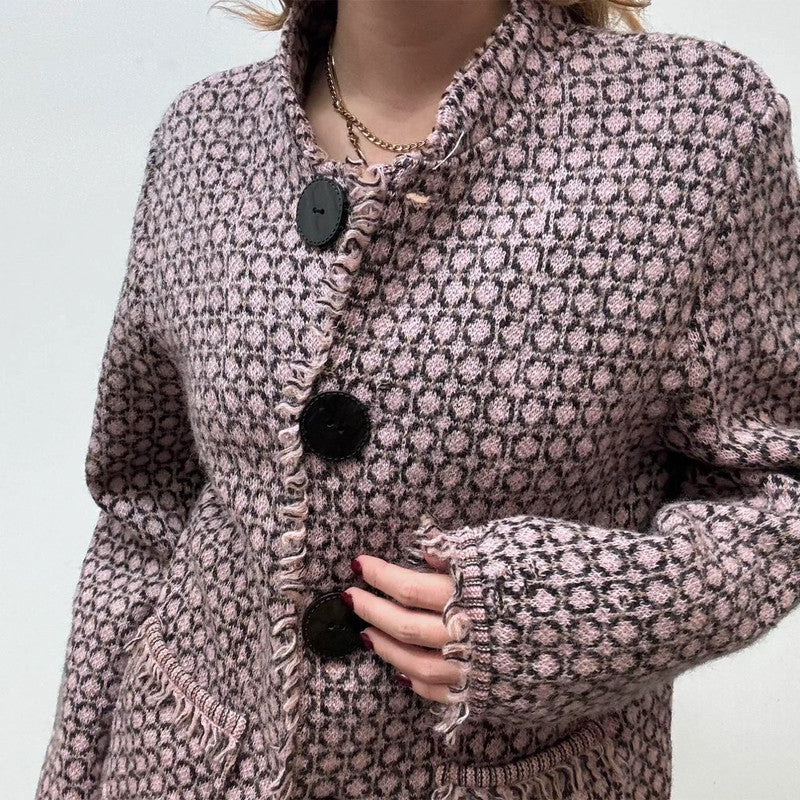 pink patterned wool cardi peacoat