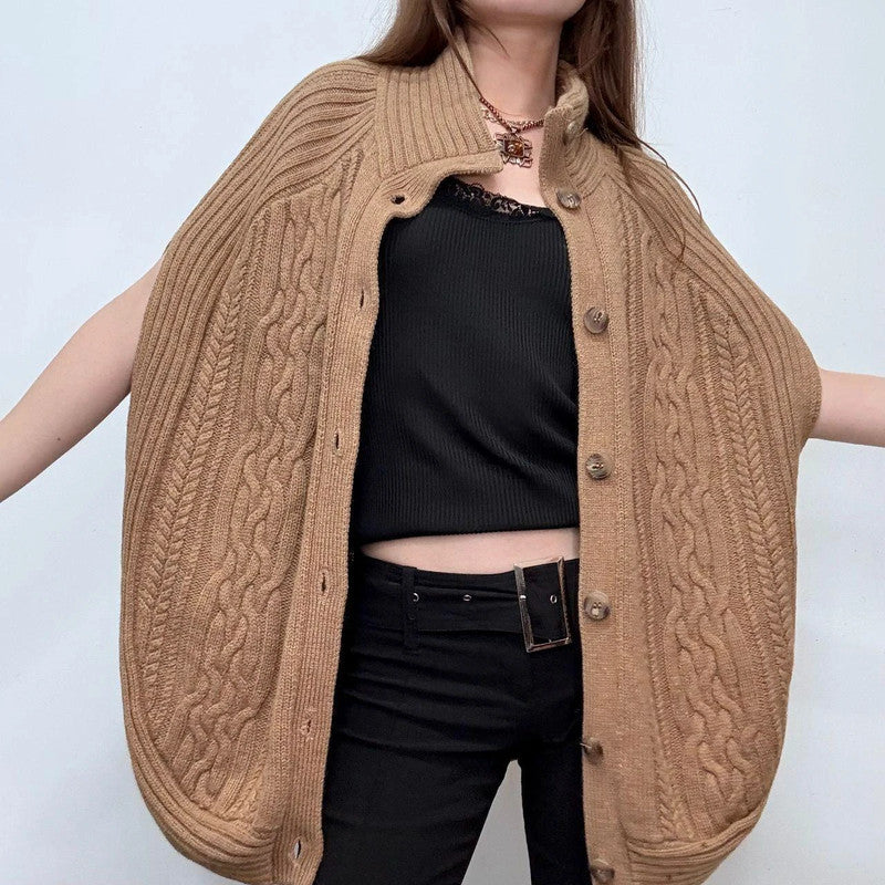 tan cable knit cape cardigan
