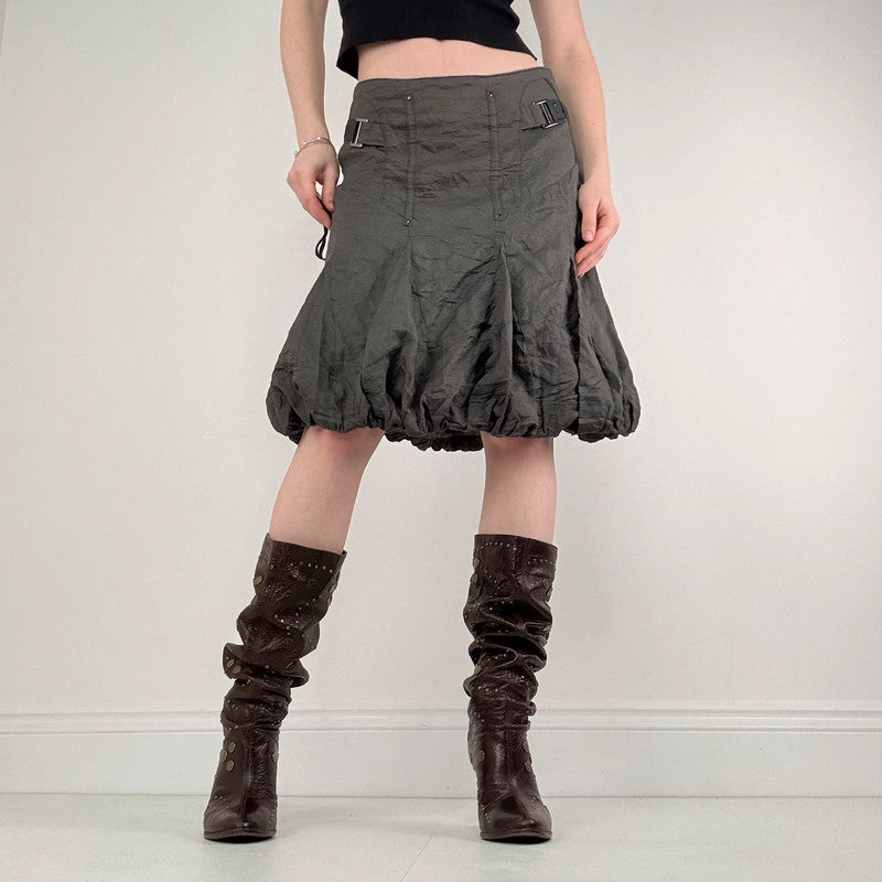 khaki pleated gathered puff skirt