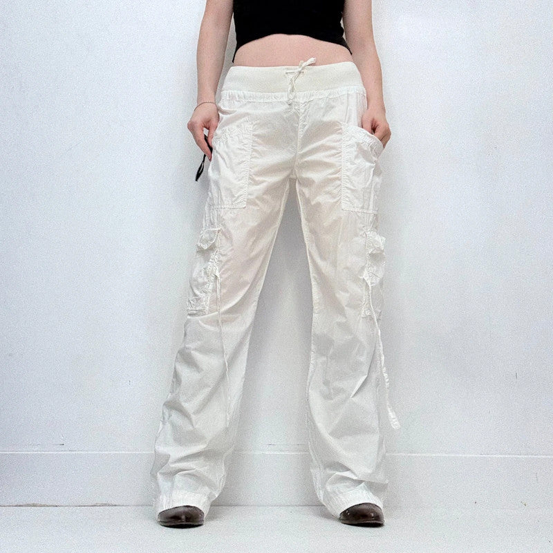 white gathered cinched cargo pants