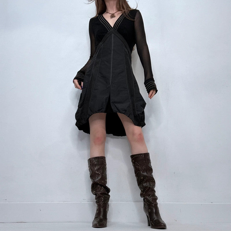 long sleeve flared puff black dress