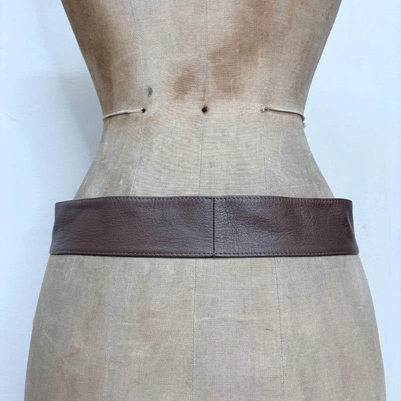 Brown leather buckle belt