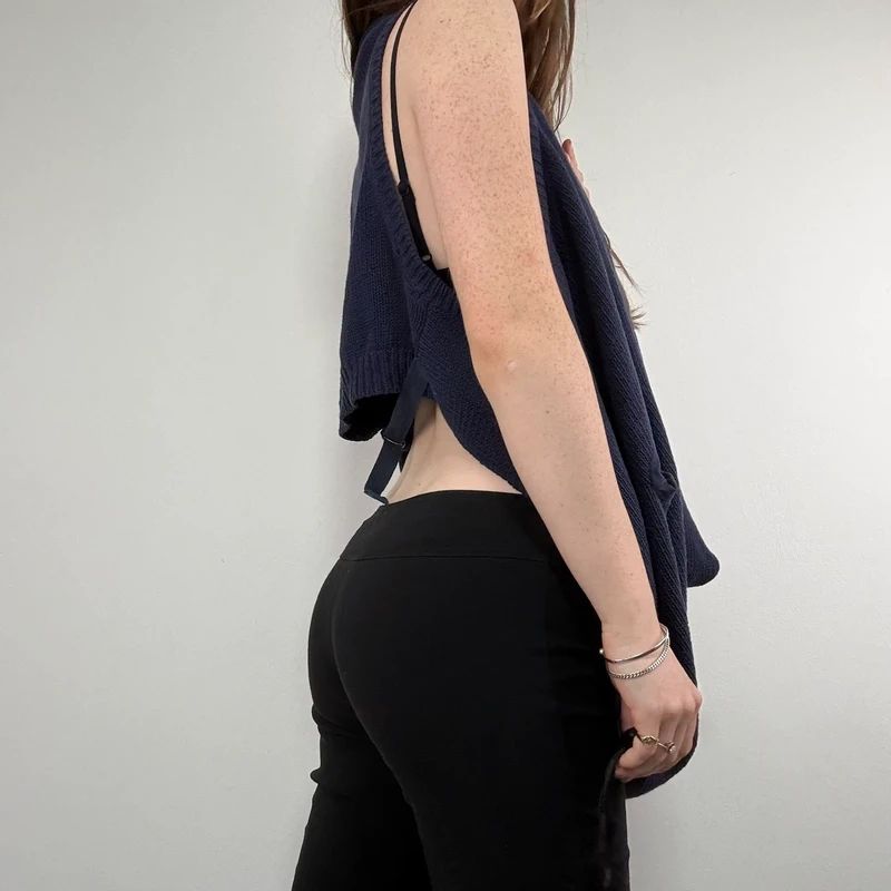 Navy knitted slouchy draped neck vest sweater