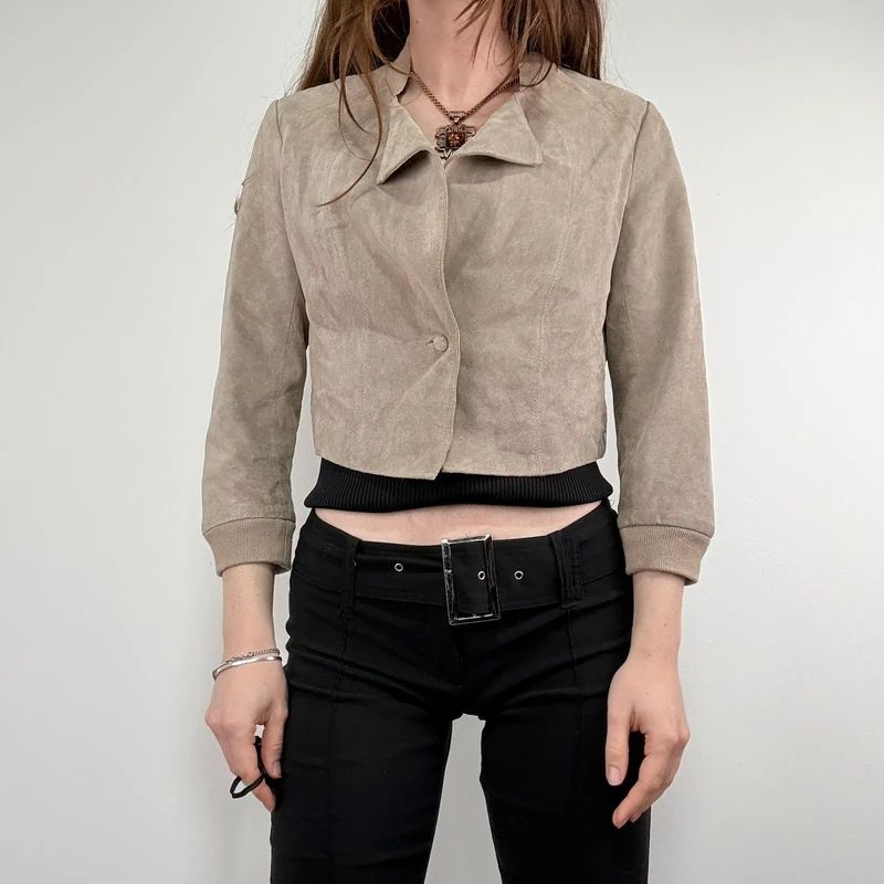 tan suede cropped boxy jacket