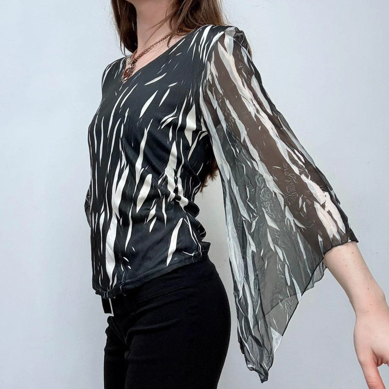crinkle printed flared grunge top